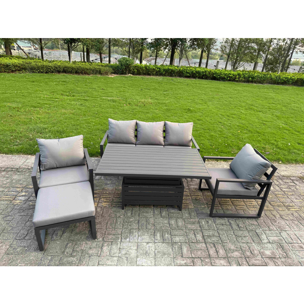 Fimous Unisex Dark Grey Aluminum 5-Piece 6-Seater Sofa Set With Lifting Table & Big Stool In Size 5 - Image 2