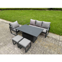 Fimous Aluminum Outdoor Dining Set Patio Dining Furniture Set Includes Adjustable Rising Lifting Dining Table Chairs with 2 Small Footstools