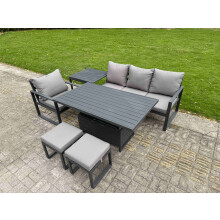 Fimous Aluminum Outdoor Dining Set Patio Dining Furniture Set Includes Adjustable Rising Lifting Dining Table Chairs with 2 Small Footstools Side Tabl