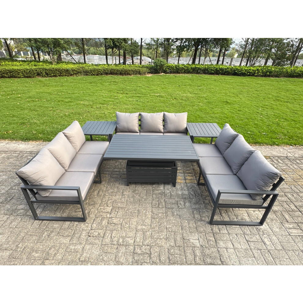 Fimous Dark/Grey 9 Seater Aluminium Garden Furniture Set With Adjustable Rising Dining Table, 2 Side Tables - Image 2