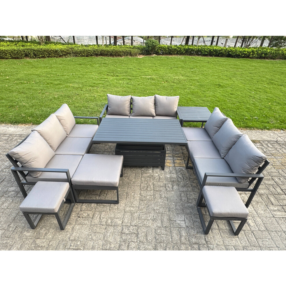 Fimous Aluminum Outdoor Patio Furniture Set Modern Patio Conversation Sets With Adjustable Rising Lifting Dining Table 3 Footstools Side Table Dark Gr