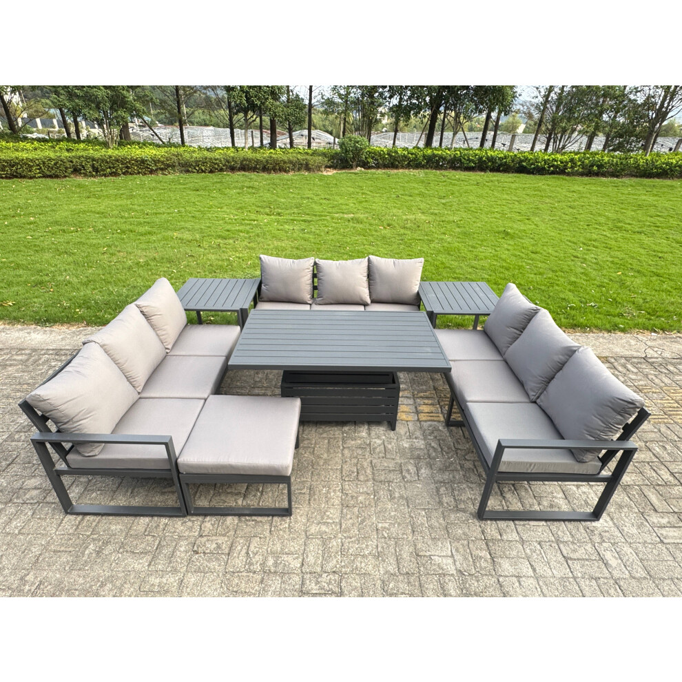 B&Q - U-Shaped Garden Furniture Set 10-Seater Aluminium With Adjustable Rising Lifting Dining Table 2 Side Tables Dark Grey - Image 3
