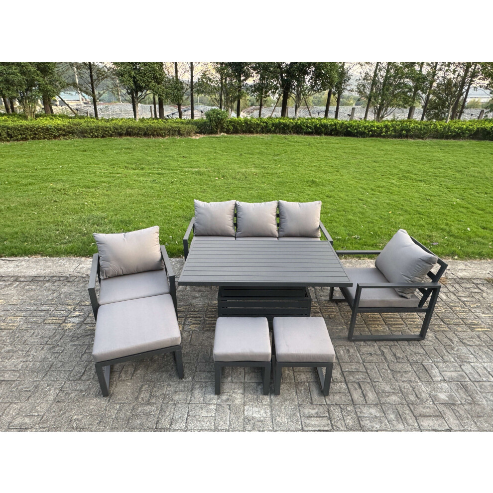 Rackhams Dark/Grey 8 Seater Aluminium Garden Furniture Set With Adjustable Dining Table, Sofa, 2 Chairs, 3 Footstools - Image 3