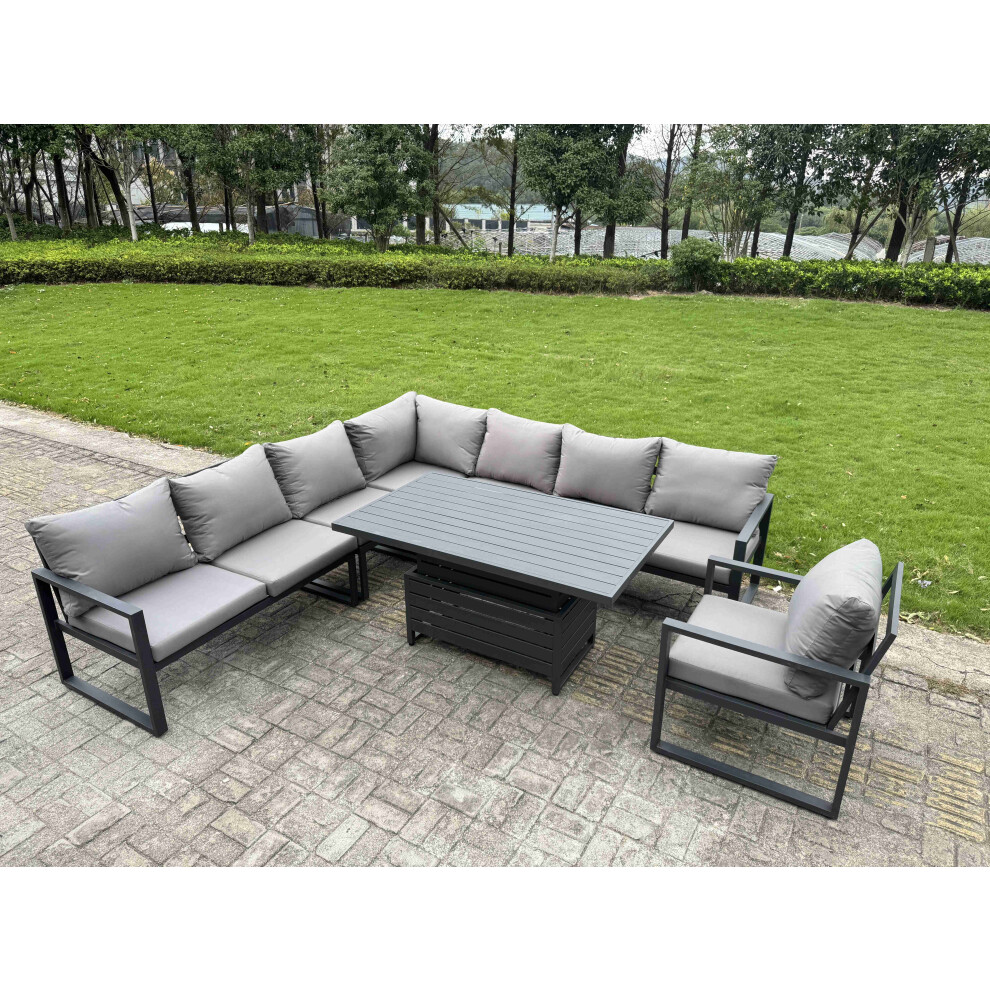Fimous Aluminum 7 Piece 8-Seater L-Shaped Set With Lifting Table - Dark Grey - Image 3