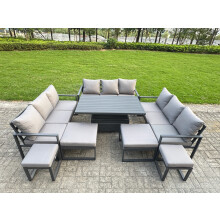 Fimous Aluminum Outdoor Patio Furniture Set Modern Patio Conversation Sets with Adjustable Rising Lifting Dining Table 4 Footstools Dark Grey