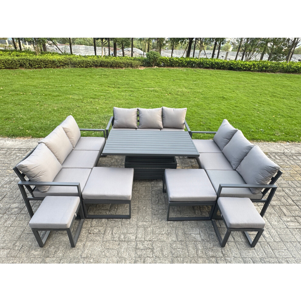 Fimous Aluminum Outdoor Patio Furniture Set Modern Patio Conversation Sets With Adjustable Rising Lifting Dining Table 4 Footstools Dark Grey