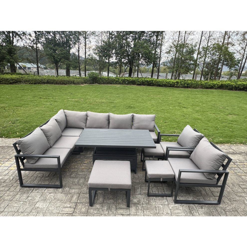 B&Q - Aluminium Adjustable Rising Lifting Dining Table Sofa Set 11 Seat Aluminium Garden Furniture Sets Dark Grey - Image 2