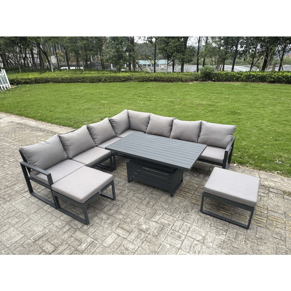 Rackhams Dark/Grey 9 Seater Aluminium Outdoor Garden Furniture Set With Sofa, Rising Dining Table - Image 2