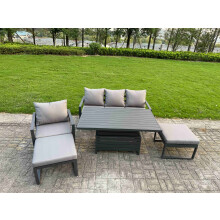 Fimous 5-Piece Aluminium Garden Furniture Sets 6 Seater Outdoor Conversational Dining Set with Adjustable Rising Lifting Dining Table