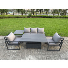Fimous 5-Piece Aluminium Garden Furniture Sets 5 Seater Outdoor Sofa Set with Adjustable Rising Lifting Dining Table 2 Chairs Side Table