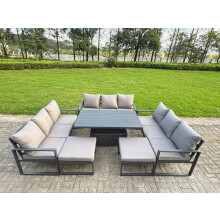 Fimous Aluminum Outdoor Patio Furniture Set Modern Patio Conversation Sets with Adjustable Rising Lifting Dining Table Big Footstool Dark Grey