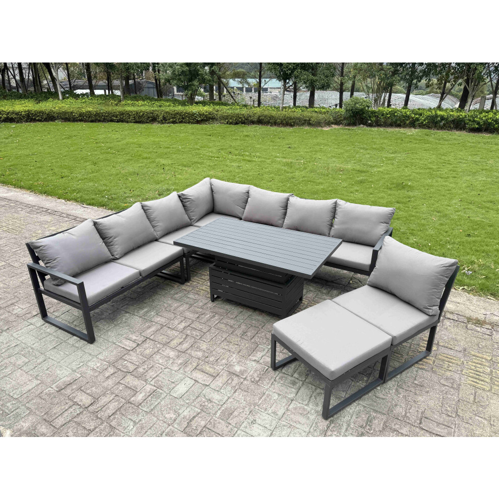 Fimous Aluminum 8 Piece Patio Set With Lifting Table, Cushions & Footstool - Dark Grey - Image 3