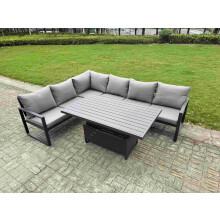 Fimous 5 Piece Garden Furniture Set 6 Seater Aluminium Outdoor Dining Set Dining Table & Cushions, Grey