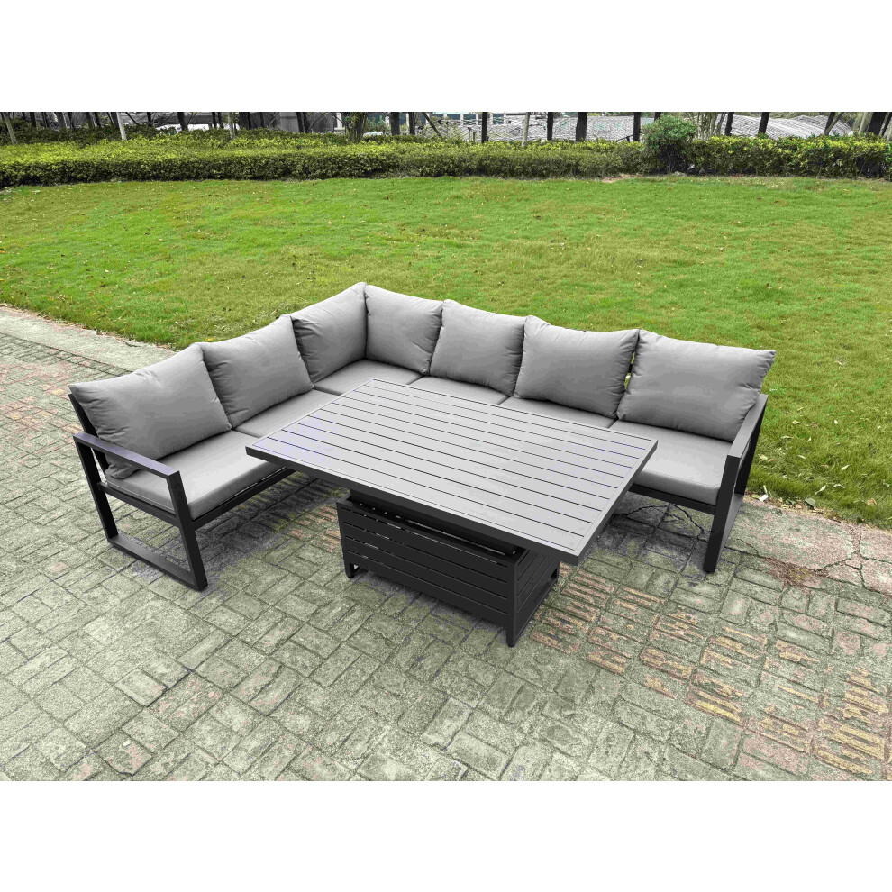 Rackhams Dark/Grey 6 Seater Aluminium Garden Furniture Set With Rising Dining Table - Image 3