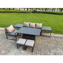 Fimous Aluminum Outdoor Dining Set Patio Dining Furniture Set Includes Adjustable Rising Lifting Dining Table Chairs with 2 Small Footstools 2 Side Ta
