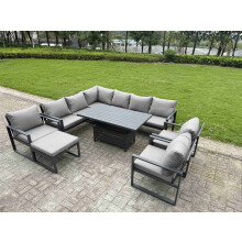 Fimous Aluminium Garden Furniture Sets,10 Seater Outdoor Conversational Dining Set with Adjustable Rising Lifting Dining Table Cushions for Yard,Pools
