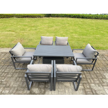 Fimous Aluminium Garden Furniture Set Adjustable Rising Lifting Dining Table and 6 Chairs Set Dark Grey