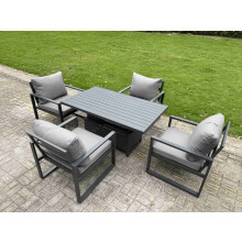Fimous Aluminium Garden Furniture Set Adjustable Rising Lifting Dining Table and 4 Chairs Set Dark Grey