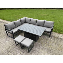 Fimous 7 Piece Garden Furniture Set 8 Seater Aluminium Outdoor Dining Set Dark Grey