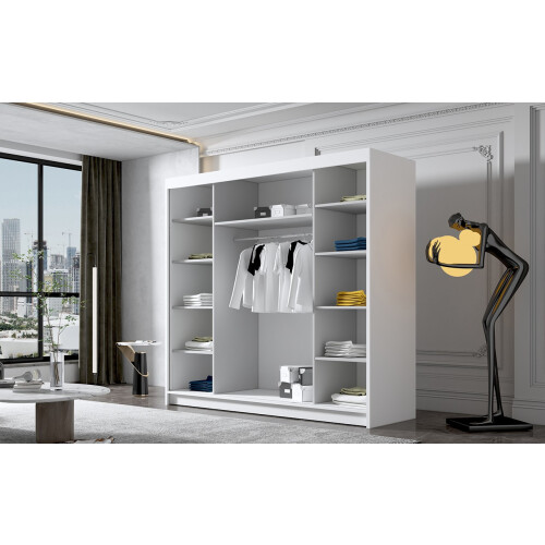 (White, 200cm) ELUKS - FLAVIO Sliding Doors Wardrobe with Mirror 1