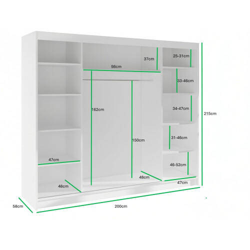(White, 200cm) ELUKS - FLAVIO Sliding Doors Wardrobe with Mirror 2