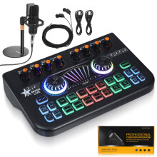 1 Set Audio Mixer Sound Card with Mic Voice Changer for Podcast