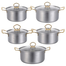 5pcs Stainless Steel Stockpot Set 16-24cm with Lids for Stew