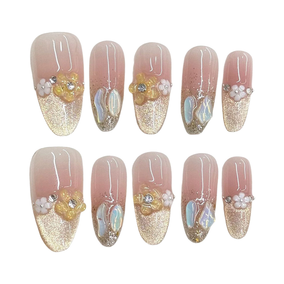 Penghui-Toys (Medium Ellipse) Blush Pink Fake Nails With Cat Eyes Tip Easy Effortless Application To Nails For Women Nail Art Decoration