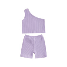 (6-12 Months, Purple) Conjunto infantil de verão: blusa um ombro e shorts com elástico. Conjunto de duas peças para meninas.