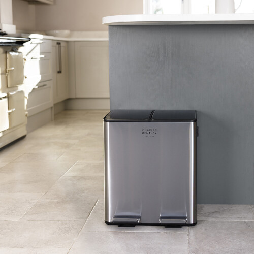 Charles Bentley Charles Bentley Double Compartment Kitchen Bin Stainless Steel, 30 Litre 1