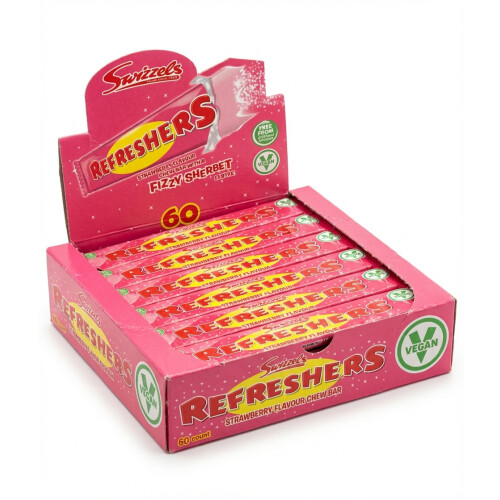 60x Swizzels Refreshers Strawberry Chew Bars, Individually Wrapped Bulk Sweets