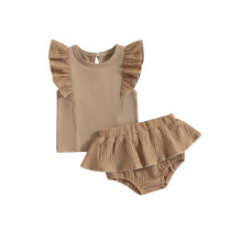 (18-24 Months, Khaki) Sommeroutfit für Kleinkinder, und Rüschenshorts.
