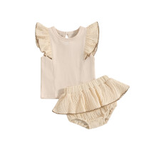 (0-6 Months, Beige) Sommeroutfit für Kleinkinder, und Rüschenshorts.