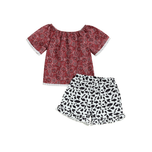(4-5 Years, Red) Letnie komplety dla krowie wzory.