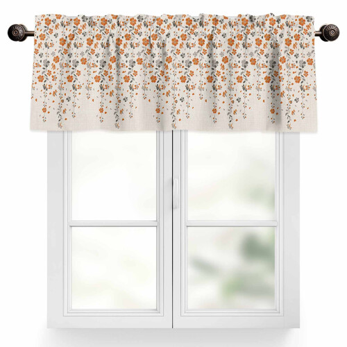 Flower Orange Valance Cotton Linen 42x18in 1 Panel