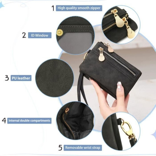 Wallet - Women's - PU Leather - Black - 10 Card Slots - Multi-Compartment 2