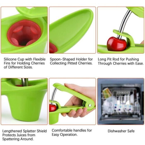 Cherry and olive pitter - Stainless steel - Comfortable handle - Green - Compact 1