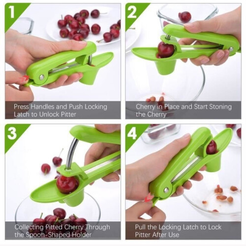 Cherry and olive pitter - Stainless steel - Comfortable handle - Green - Compact 2