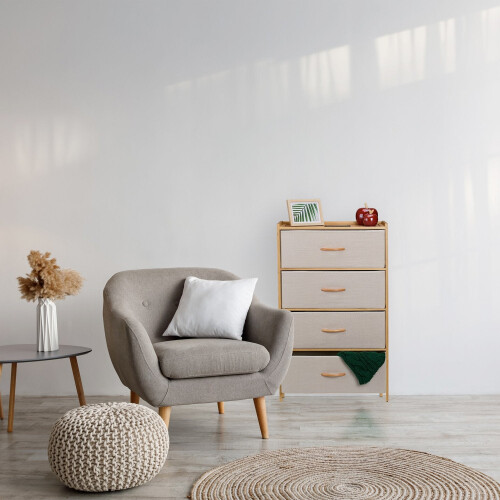 Bamboo Storage Unit with 4 Fabric Drawers