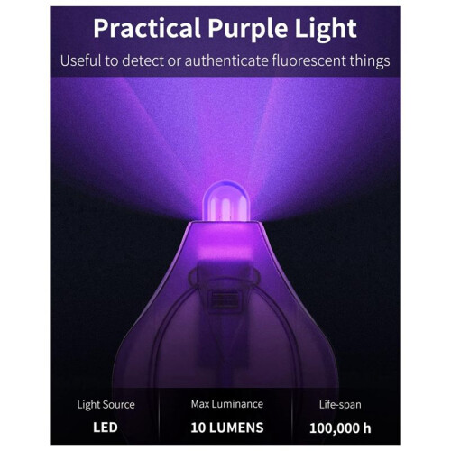 UV LED Keychain Flashlight 10 Lumen Portable  Light Detector Battery Powered Fluorescent Torch, 20 Pack 1