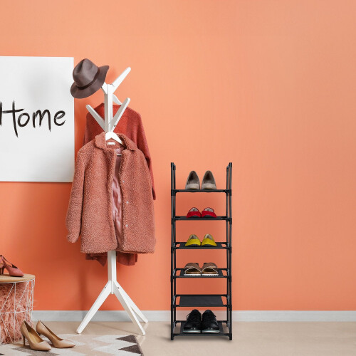 Narrow Shoe Rack with Fabric Shelves, Space-Saving Design 1