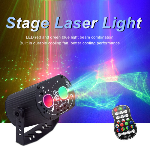 Mini lumière de scène laser DJ, activée par le son, télécommande, stroboscope pour karaoké et bar 2
