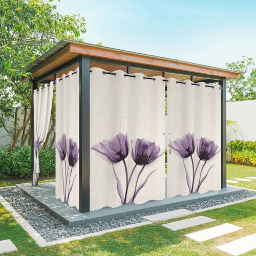 Cortinas com ilhós em formato de tulipa roxa, impermeáveis, para uso externo, 137 x 241 cm (54 x 95 polegadas).