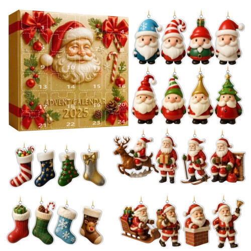 Calendrier de l'Avent de Noël en acrylique - 24 décorations