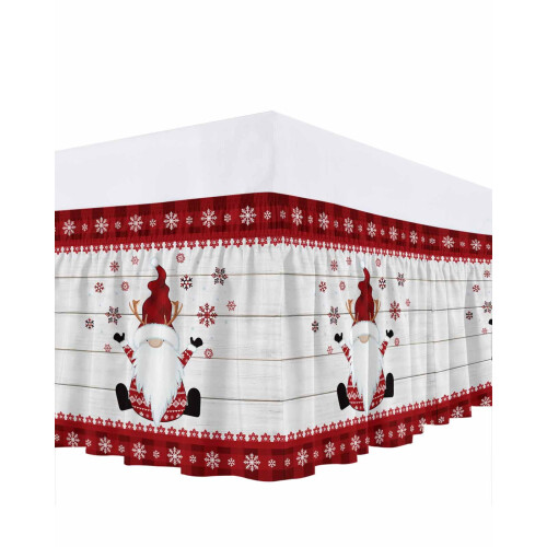 Saia de cama natalina tamanho King Size com estampa de floco de neve e queda de 40 cm (16 polegadas).