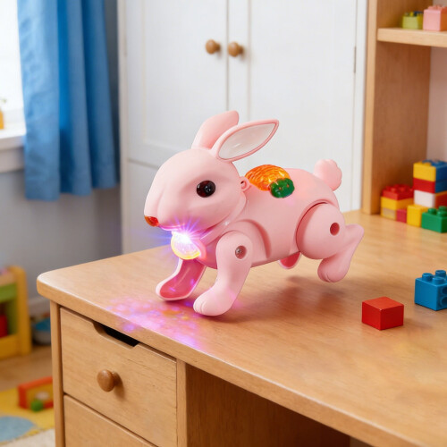 Ηλεκτρικό παιχνίδι λαγουδάκι ροζ 15cm με φωτισμό για περπάτημα και άλματα