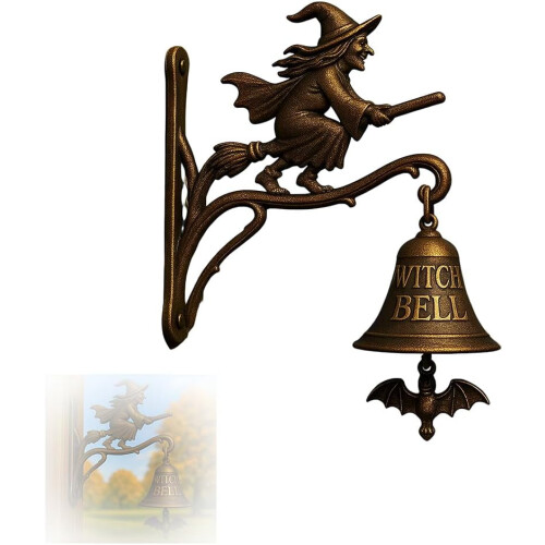 Μεταλλικό Κουδούνι Τοίχου Flying Witch – Vintage Gothic, 1 τεμάχιο