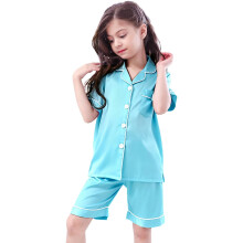 Girls2Piece Antrekk Barn Kortermet Shorts Sett Komfortable Hjemmeklær Skjorter Med Knapper Og Krage Fritidsantrekk