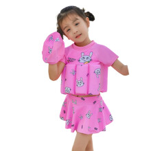 Conjunto de baño de dos piezas con flotador para niñas, lindo traje de baño de manga corta con dibujos animados para niñas pequeñas que están