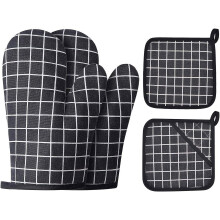 ZOUYUE 4-delige set ovenwanten en pannenlappen, hittebestendig, antislip, gemaakt van gerecycled siliconen, geschikt voor alle ovens - zwart